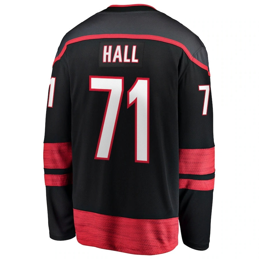 C.Hurricanes #71 Taylor Hall Fanatics Home Breakaway Jersey - Black Stitched American Hockey Jerseys CROVYIE