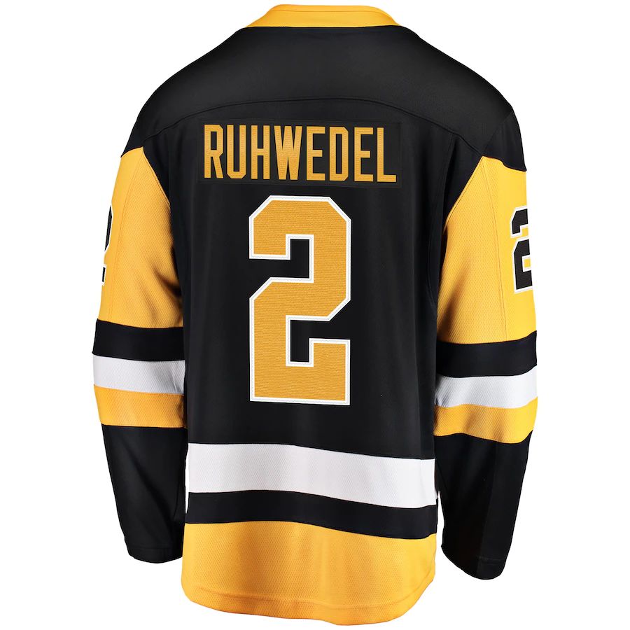 P.Penguins #2 Chad Ruhwedel Fanatics Branded Home Breakaway Player Jersey Black Stitched American Hockey Jerseys CROVYIE