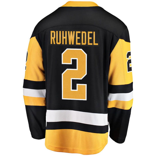 P.Penguins #2 Chad Ruhwedel Fanatics Branded Home Breakaway Player Jersey Black Stitched American Hockey Jerseys CROVYIE