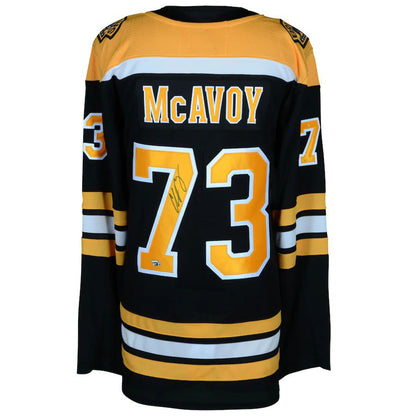 B.Bruins #73 Charlie McAvoy Fanatics Authentic Autographed Black Authentic Jersey Stitched American Hockey Jerseys CROVYIE