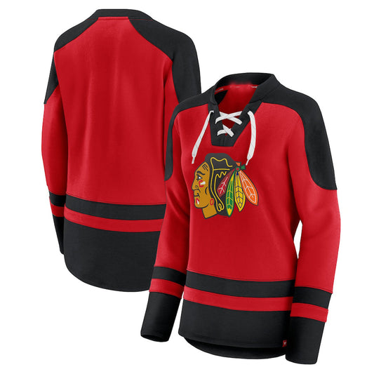 C.Blackhawks Fanatics Branded Net Gain Fleece V-Neck Pullover Sweatshirt Red Black Stitched American Hockey Jerseys CROVYIE