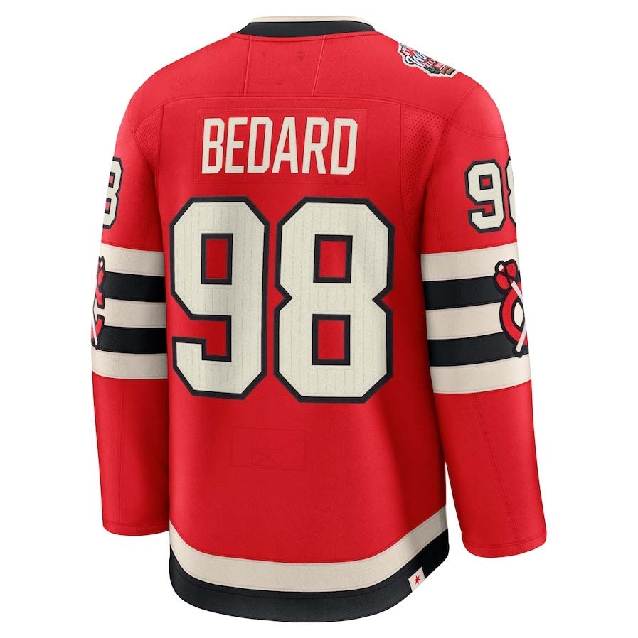 C.Blackhawks #98 Connor Bedard Fanatics 2025 Winter Classic Premium Player Jersey - Red Stitched American Hockey Jerseys CROVYIE