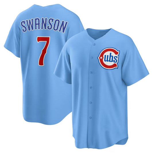 Chicago Cubs #7 Dansby Swanson 2nd Alternate Replica Player Jersey - Blue Stitched Baseball Jersey