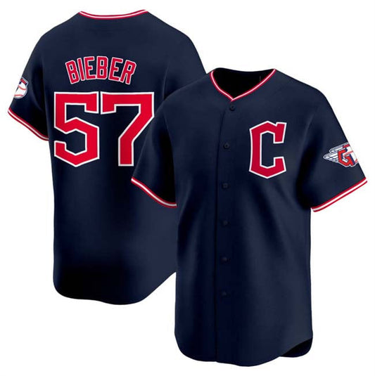 Cleveland Guardians #57 Shane Bieber Navy 2025 Alternate Limited Stitched Baseball Jersey