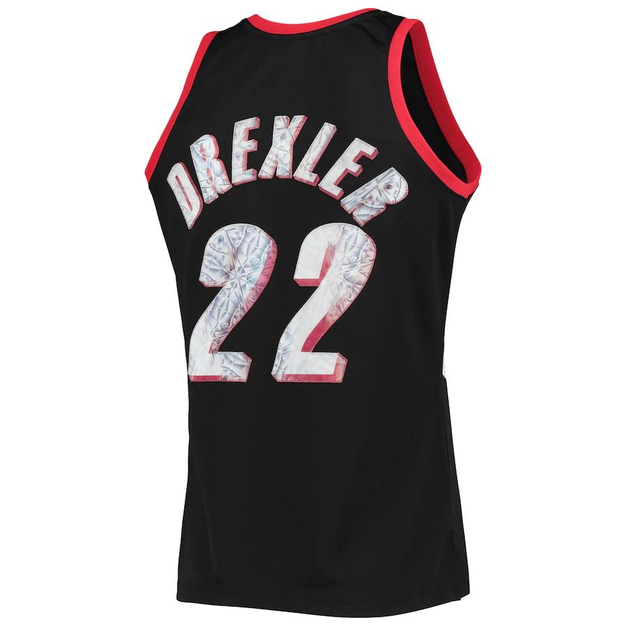 P.Trail Blazers #22 Clyde Drexler Mitchell & Ness 1996-97 Hardwood Classics  75th Anniversary Diamond Swingman Jersey Icon Edition Black Stitched American Basketball Jersey