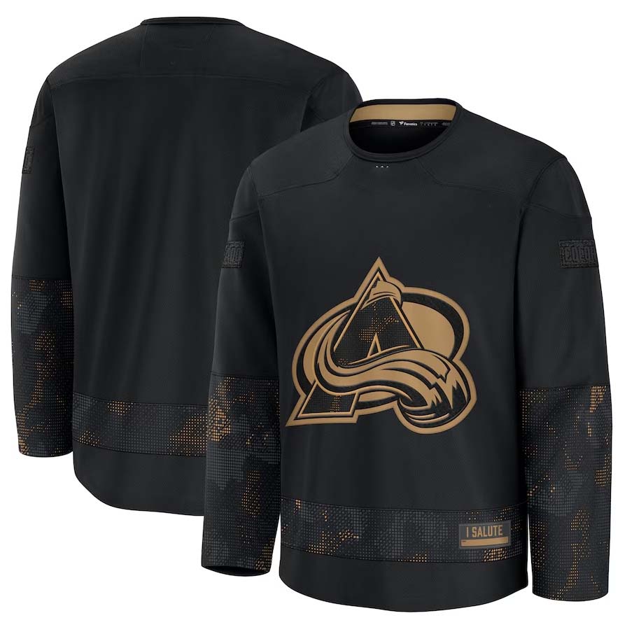 C.Avalanche Fanatics 2024 Military Appreciation Practice Jersey - Black Stitched American Hockey Jerseys CROVYIE