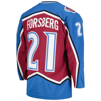 C.Avalanche #21 Peter Forsberg Mitchell & Ness 1995-96 Blue Line Player Jersey - Burgundy American Hockey Jerseys CROVYIE