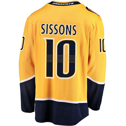 N.Predators #10 Colton Sissons Fanatics Branded Breakaway Player Jersey Gold Stitched American Hockey Jerseys CROVYIE