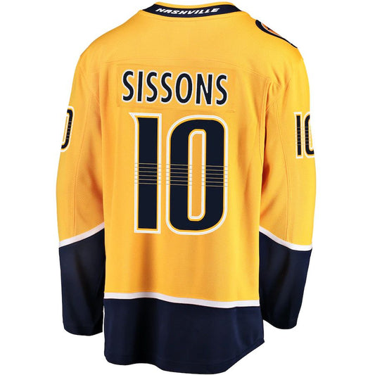 N.Predators #10 Colton Sissons Fanatics Branded Breakaway Player Jersey Gold Stitched American Hockey Jerseys CROVYIE