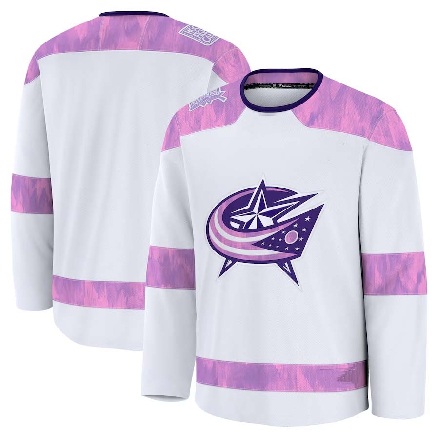 C.Blue Jackets Fanatics 2024 Hockey Fights Cancer Practice Jersey - White Stitched American Hockey Jerseys CROVYIE