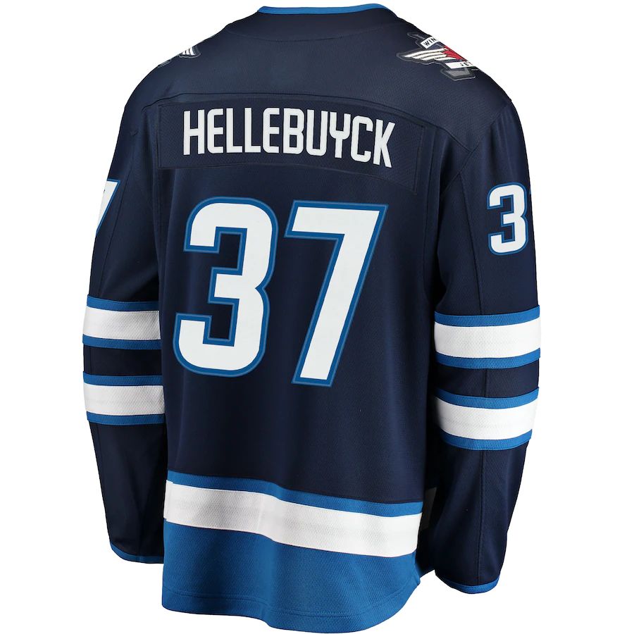 W.Jets #37 Connor Hellebuyck Fanatics Branded Breakaway Replica Jersey Navy Stitched American Hockey Jerseys CROVYIE