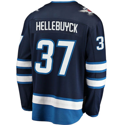 W.Jets #37 Connor Hellebuyck Fanatics Branded Breakaway Replica Jersey Navy Stitched American Hockey Jerseys CROVYIE
