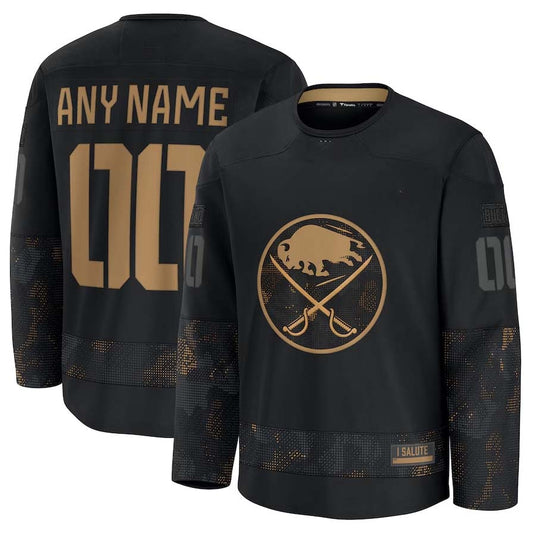Custom B.Sabres Fanatics 2024 Military Appreciation Personalized Long Sleeve Practice Jersey - Black Stitched American Hockey Jerseys CROVYIE