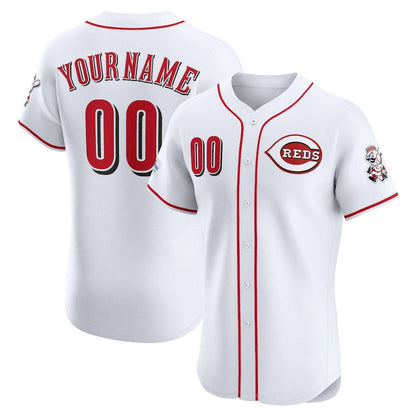 Custom Cincinnati Reds Home Elite Sponsor Patch Jersey ¨C White Stitched Baseball Jerseys