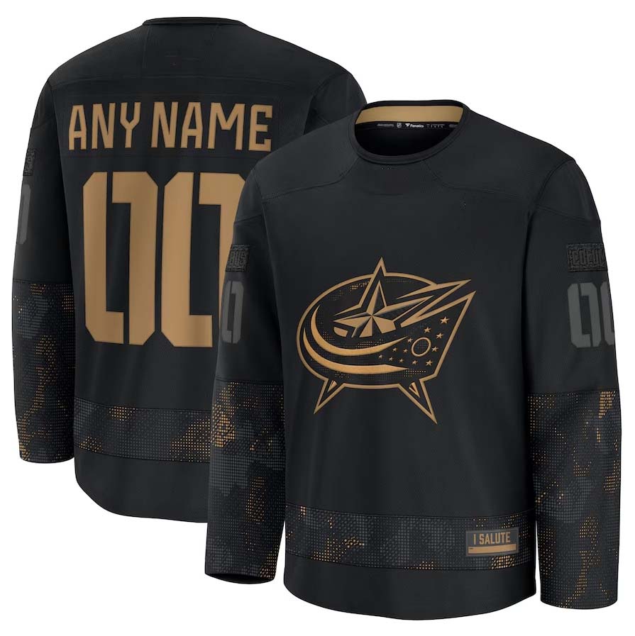 Custom C.Blue Jackets Fanatics 2024 Military Appreciation Personalized Long Sleeve Practice Jersey - Black Stitched American Hockey Jerseys CROVYIE