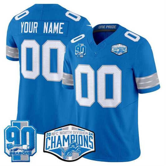 Custom D.Lions Active Player Blue 2024 North Champions 90th Anniversary Patch F.U.S.E. Vapor Limited Stitched American Football Jerseys
