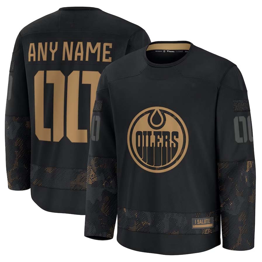 Custom E.Oilers Fanatics 2024 Military Appreciation Personalized Long Sleeve Practice Jersey - Black Stitched American Hockey Jerseys CROVYIE