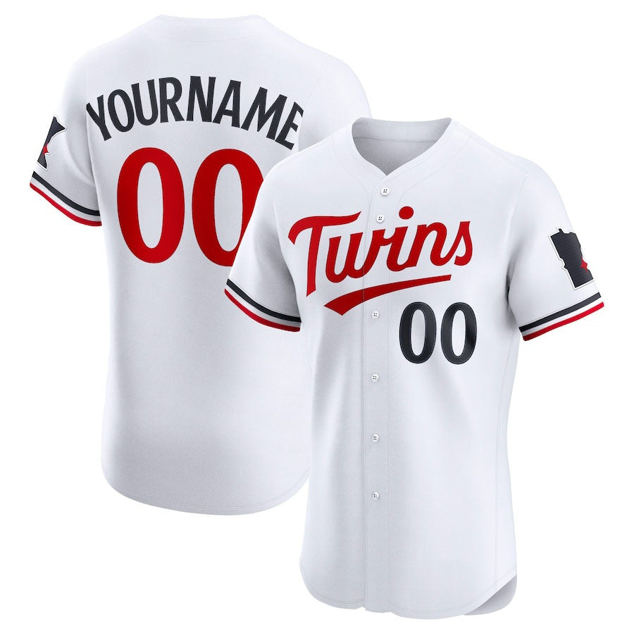 Custom Minnesota Twins Home Elite Jersey ¨C White Stitched Baseball Jersey