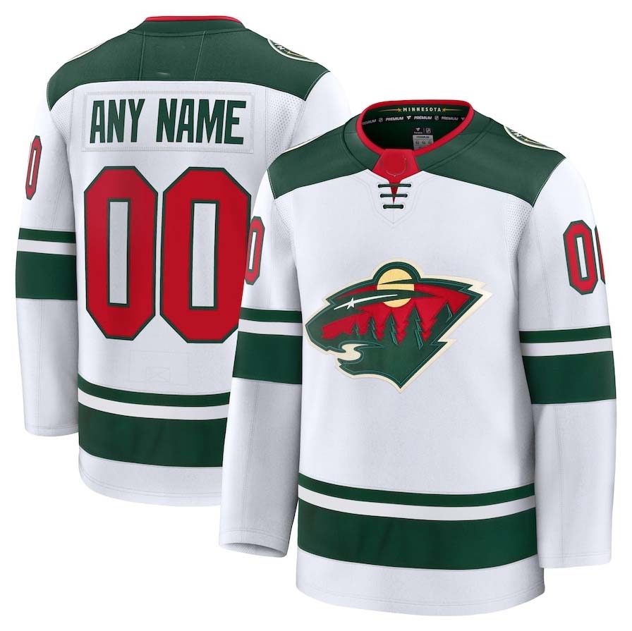 Custom M.Wild Fanatics Away Premium Jersey - White Stitched American Hockey Jerseys CROVYIE