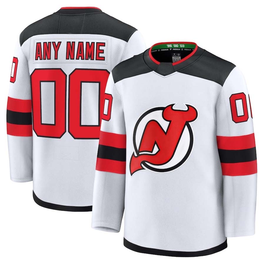 Custom NJ.Devils Fanatics Away Premium Jersey - White Stitched American Hockey Jerseys CROVYIE