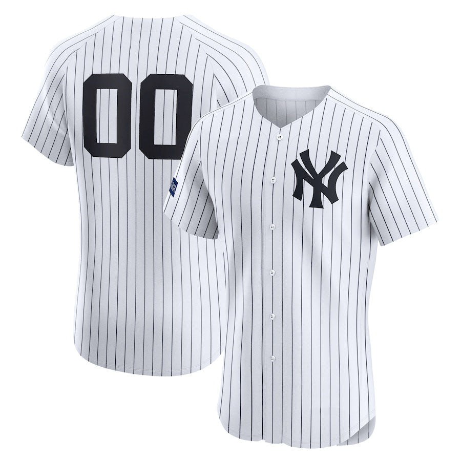 Custom New York Yankees Home Elite Sponsor Patch Jersey ¨C White Stitched Baseball Jersey