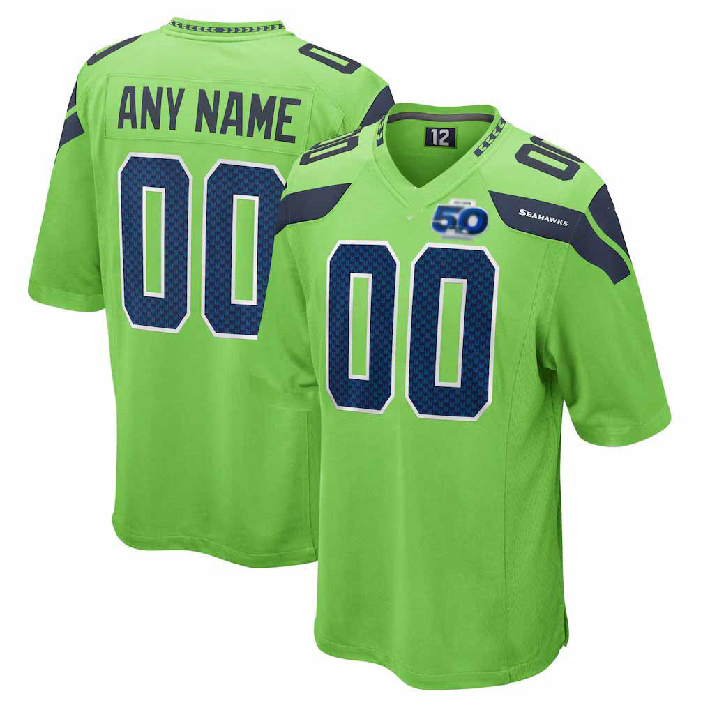 Custom S.Seahawks Neon Green 50th Season Alternate Game Stitched Football Jersey