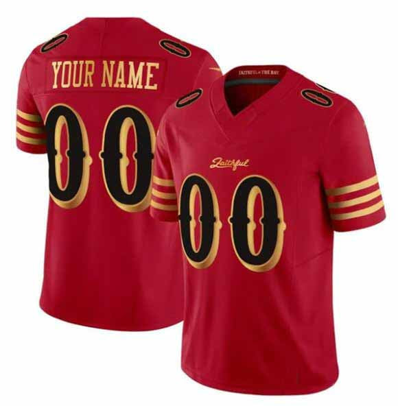 Custom SF.49ers Active Player Red Gold 2025 F.U.S.E. Rivalries Vapor Limited Football Stitched Jersey-CROVYIE