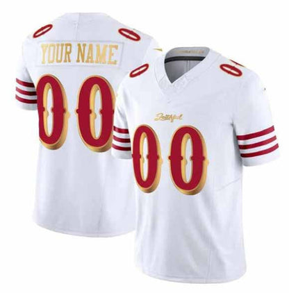 Custom SF.49ers Active Player White Gold 2025 F.U.S.E. Rivalries Vapor Limited Football Stitched Jersey-CROVYIE