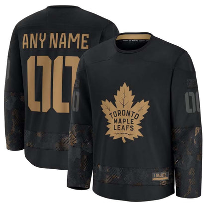 Custom T.Maple Leafs Fanatics 2024 Military Appreciation Personalized Long Sleeve Practice Jersey - Black Stitched American Hockey Jerseys CROVYIE
