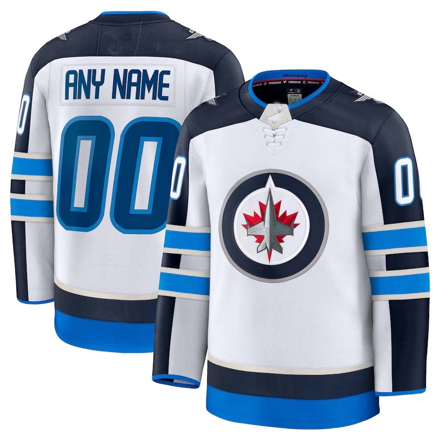 Custom W.Jets Fanatics Away Premium Jersey - White Stitched American Hockey Jerseys CROVYIE