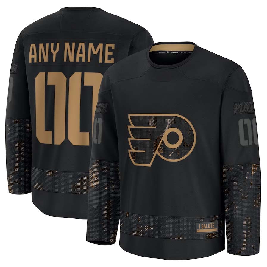 Custom P.Flyers Fanatics 2024 Military Appreciation Personalized Long Sleeve Practice Jersey - Black Stitched American Hockey Jerseys CROVYIE
