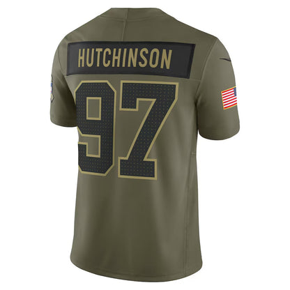 D.Lions #97 Aidan Hutchinson Olive 2025 Salute to Service Limited American Football Jersey