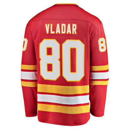C.Flames #80 Daniel Vladar Fanatics Branded Home Breakaway Player Jersey Red Stitched American Hockey Jerseys CROVYIE