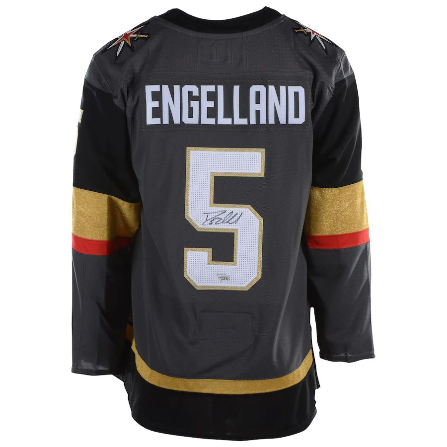 V.Golden Knights #5 Deryk Engelland Fanatics Authentic Autographed Black Gray Stitched American Hockey Jerseys CROVYIE