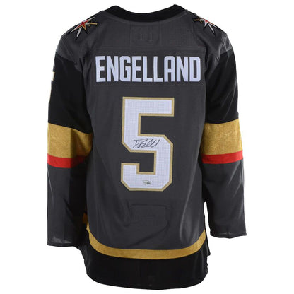 V.Golden Knights #5 Deryk Engelland Fanatics Authentic Autographed Black Gray Stitched American Hockey Jerseys CROVYIE