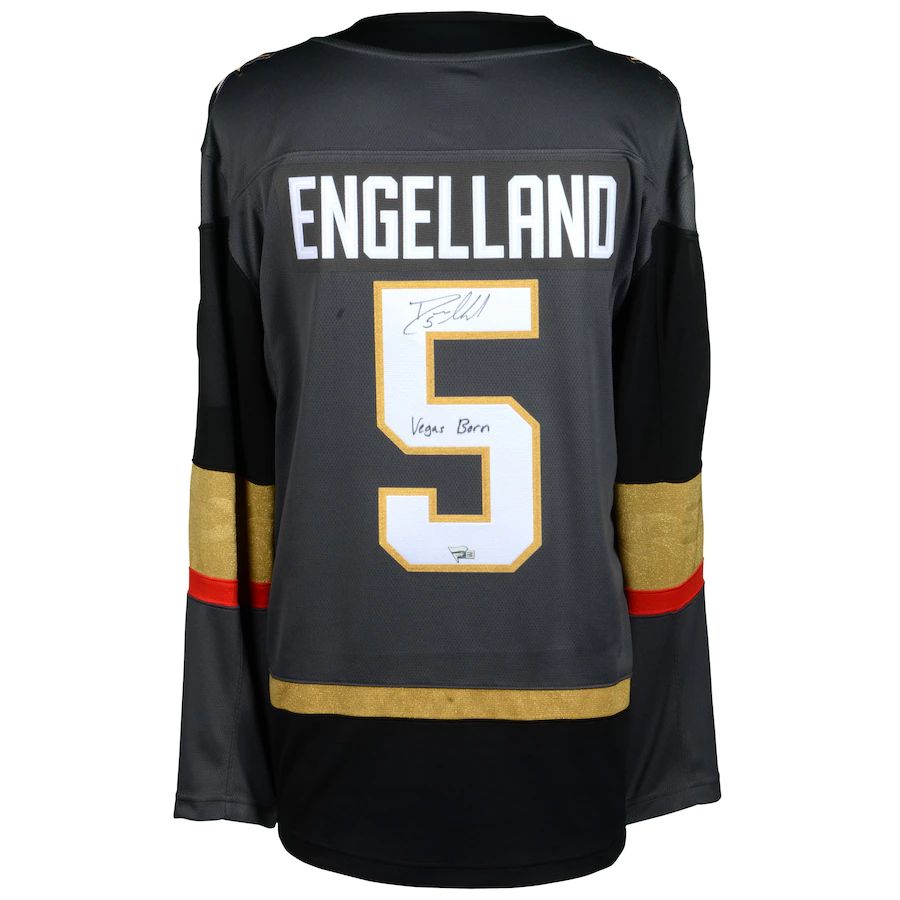 V.Golden Knights #5 Deryk Engelland Fanatics Authentic Autographed Breakaway Jersey with Vegas Born Inscription Gray Stitched American Hockey Jerseys CROVYIE