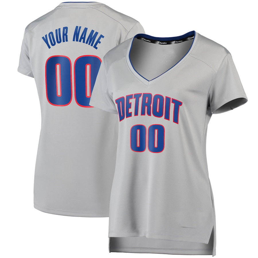 Custom D.Pistons Fanatics Branded Fast Break Replica Jersey Silver Statement Edition American Stitched Basketball Jersey