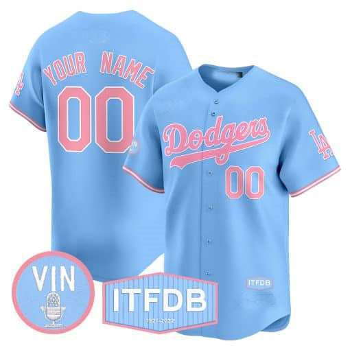 Custom Los Angeles Dodgers Vin ITFDB Patch Bubblegum Pink Vapor Premier Limited ¨C All Stitched Baseball Jersey