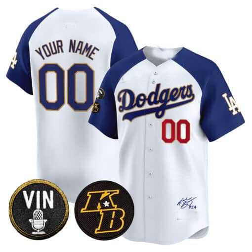 Custom Los Angeles Dodgers Vin Patch & Kobe Bryant Signature Vapor Premier Limited ¨C All Stitched Baseball Jersey