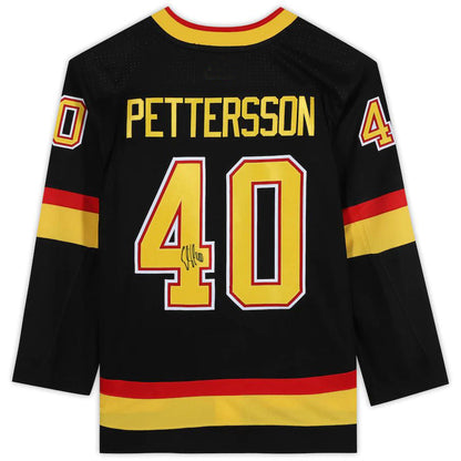 V.Canucks #40 Elias Pettersson Fanatics Authentic Autographed Alternate Black Stitched American Hockey Jerseys CROVYIE