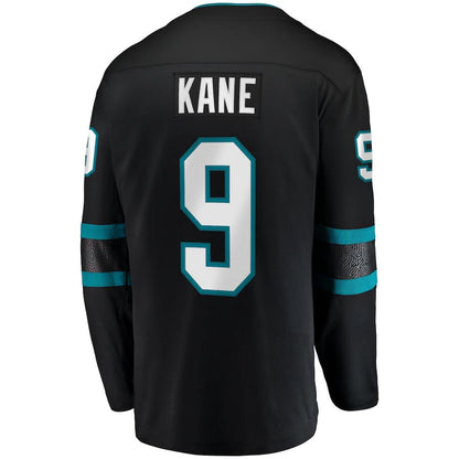 SJ.Sharks #9 Evander Kane Fanatics Branded Alternate Premier Breakaway Player Jersey Black Stitched American Hockey Jerseys CROVYIE