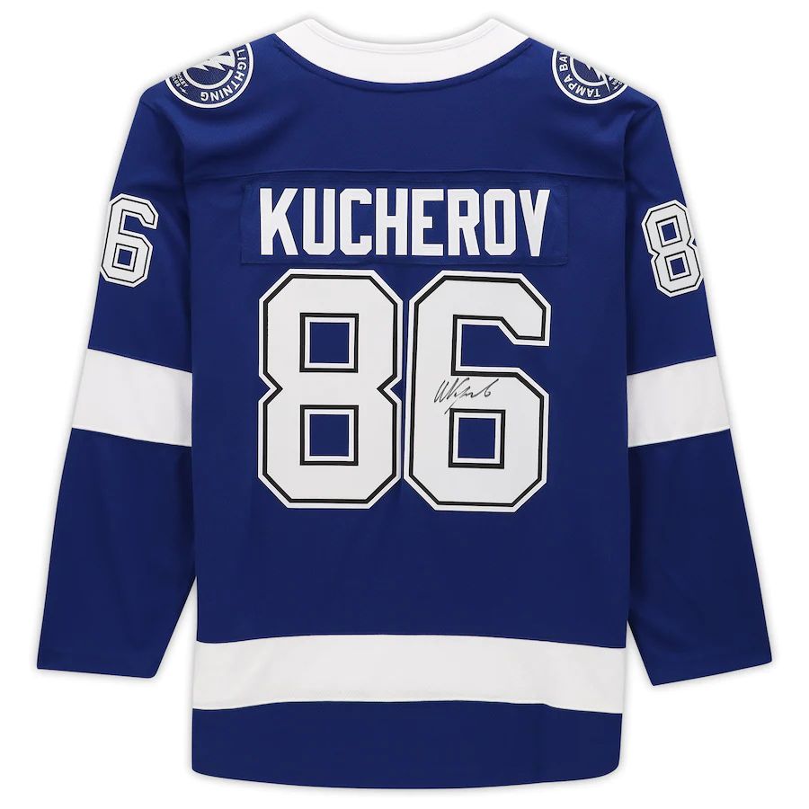TB.Lightning #86 Nikita Kucherov Fanatics Authentic Autographed Breakaway Jersey Blue Stitched American Hockey Jerseys CROVYIE