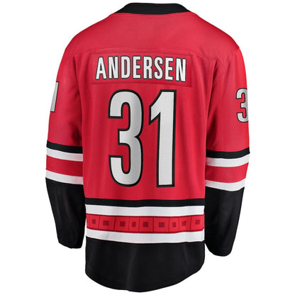 C.Hurricanes #31 Frederik Andersen Fanatics Branded Home Breakaway Player Jersey Red Stitched American Hockey Jerseys CROVYIE