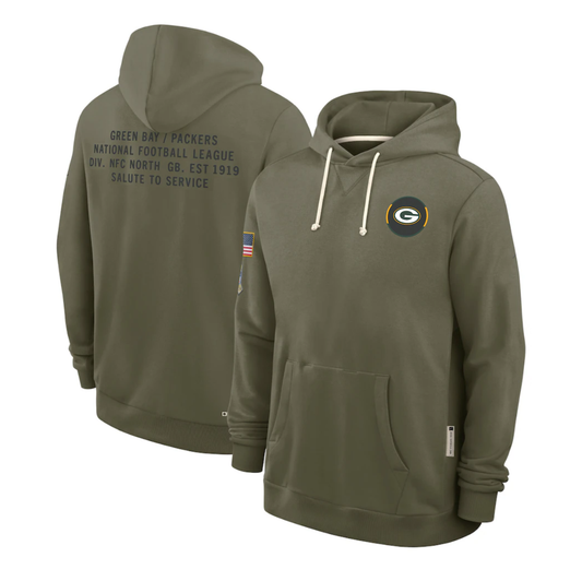 GB.Packers Olive 2025 Salute to Service Sideline Standard Issue Dri-FIT Hoodie Stitched American Football Jerseys