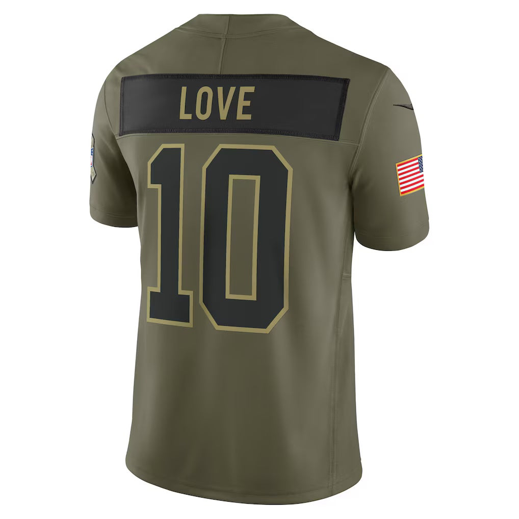 GB.Packers #10 Jordan Love Olive 2025 Salute to Service Limited American Football Jerseys