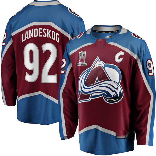 C.Avalanche #92 Gabriel Landeskog Fanatics Branded Home 2022 Stanley Cup Champions Breakaway Player Jersey Burgundy Stitched American Hockey Jerseys CROVYIE