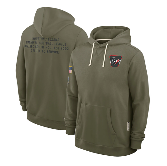 H.Texans Olive 2025 Salute to Service Sideline Standard Issue Dri-FIT Hoodie Stitched American Football Jerseys