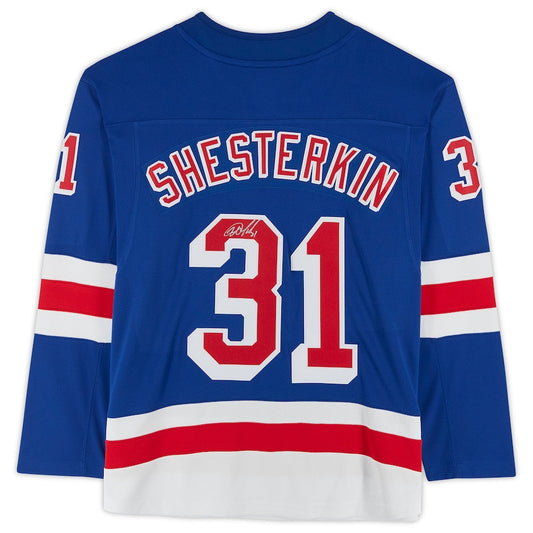 NY.Rangers #31 Igor Shesterkin Fanatics Authentic Autographed Blue Fanatics Breakaway Jersey Stitched American Hockey Jerseys CROVYIE