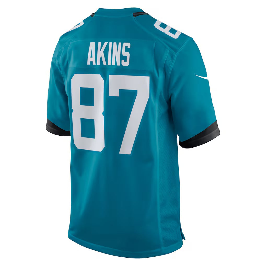 J.Jaguars #87 Jordan Akins Teal Team Game American Football Jersey