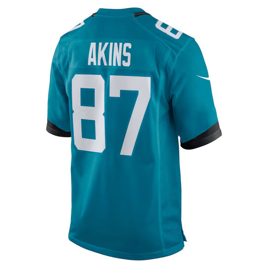 J.Jaguars #87 Jordan Akins Teal Team Game American Football Jersey